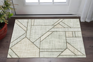 HomeRoots 2' Geometric Runner Rug in Soft Grey Beige and Blue - Stain Resistant for High-Traffic Areas 3' x 5' 508487