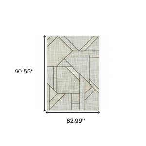 HomeRoots 2' Geometric Runner Rug in Soft Grey Beige and Blue - Stain Resistant for High-Traffic Areas 5' X 8' 508488
