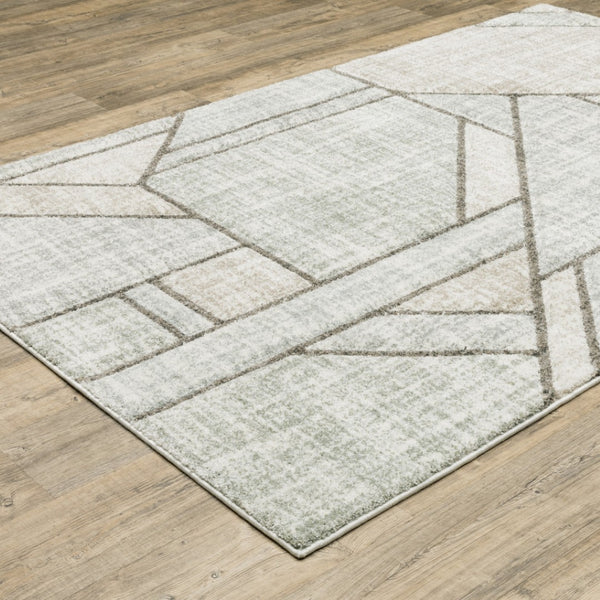 HomeRoots 2' Geometric Runner Rug in Soft Grey Beige and Blue - Stain Resistant for High-Traffic Areas 5' X 8' 508488