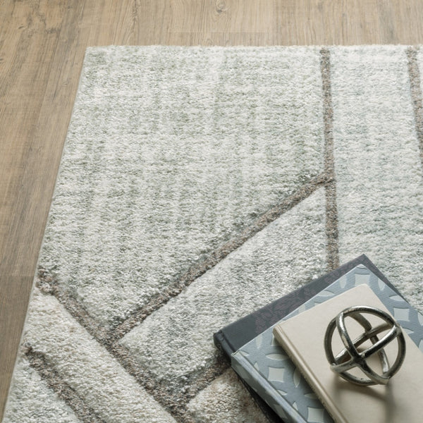 HomeRoots 2' Geometric Runner Rug in Soft Grey Beige and Blue - Stain Resistant for High-Traffic Areas 5' X 8' 508488