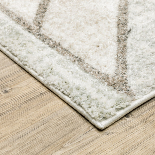 HomeRoots 2' Geometric Runner Rug in Soft Grey Beige and Blue - Stain Resistant for High-Traffic Areas 7' X 10' 508489