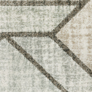 HomeRoots 2' Geometric Runner Rug in Soft Grey Beige and Blue - Stain Resistant for High-Traffic Areas 7' X 10' 508489