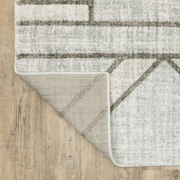 HomeRoots 2' Geometric Runner Rug in Soft Grey Beige and Blue - Stain Resistant for High-Traffic Areas 7' X 10' 508489