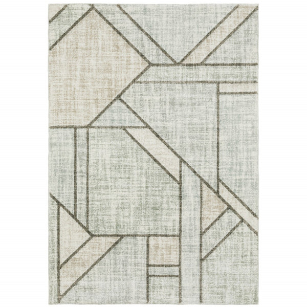 HomeRoots 2' Geometric Runner Rug in Soft Grey Beige and Blue - Stain Resistant for High-Traffic Areas 8' X 11' 508490