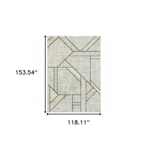 HomeRoots 2' Geometric Runner Rug in Soft Grey Beige and Blue - Stain Resistant for High-Traffic Areas 10' X 13' 508491