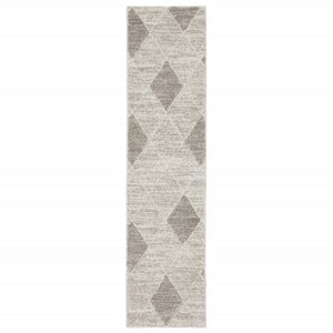 Homeroots 2' X 8' Grey And Ivory Geometric Power Loom Stain Resistant Runner Rug  Polypropylene 508492