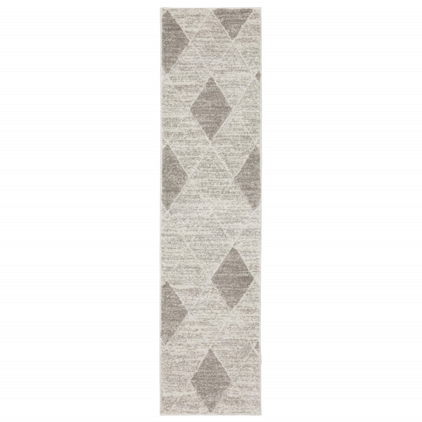Homeroots 2' X 8' Grey And Ivory Geometric Power Loom Stain Resistant Runner Rug  Polypropylene 508492