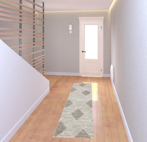 Homeroots 2' X 8' Grey And Ivory Geometric Power Loom Stain Resistant Runner Rug  Polypropylene 508492