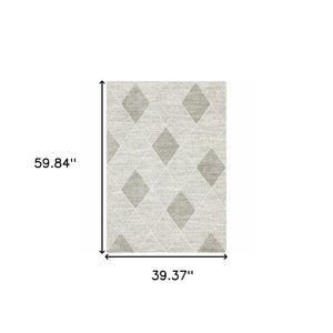 Homeroots 3' X 5' Grey And Ivory Geometric Power Loom Stain Resistant Area Rug  Polypropylene 508493