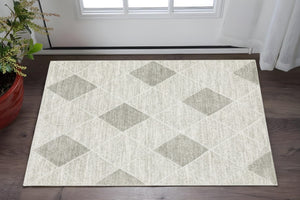 HomeRoots 2' Modern Grey and Ivory Geometric Runner Rug - Stain Resistant, Soft Pile for High-Traffic Areas 3' x 5' 508493
