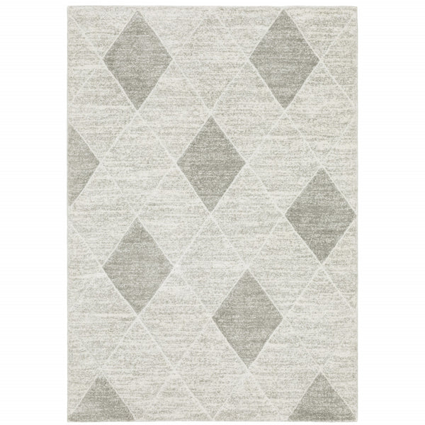 Homeroots 7' X 10' Gray And Ivory Geometric Power Loom Area Rug  Polypropylene 508495