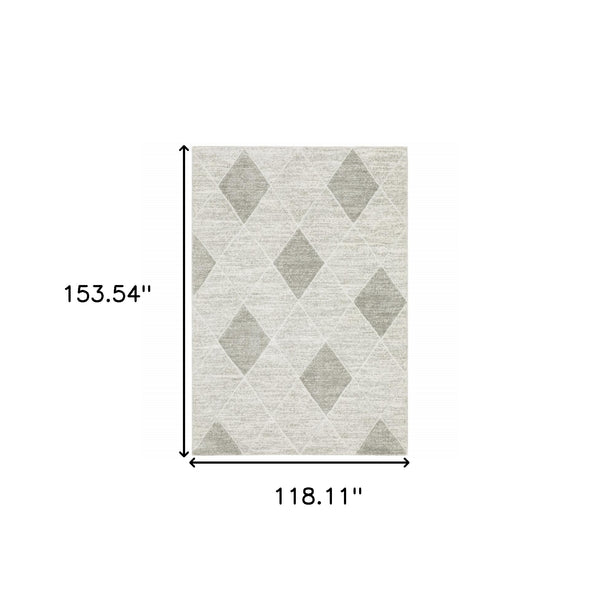 Homeroots 10' X 13' Grey And Ivory Geometric Power Loom Stain Resistant Area Rug  Polypropylene 508497