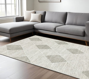 HomeRoots 2' Modern Grey and Ivory Geometric Runner Rug - Stain Resistant, Soft Pile for High-Traffic Areas 10' X 13' 508497
