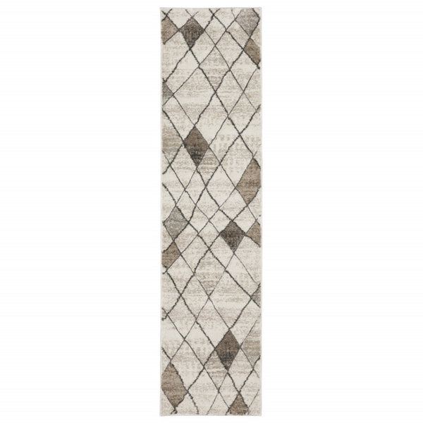 HomeRoots 2' Geometric Power Loom Runner Rug - Stain Resistant, Stylish Beige, Grey, Tan & Brown Design 1'10" x 7'6" 508498