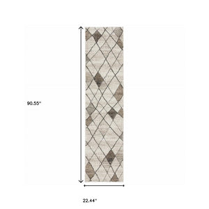 HomeRoots 2' Geometric Power Loom Runner Rug - Stain Resistant, Stylish Beige, Grey, Tan & Brown Design 1'10" x 7'6" 508498