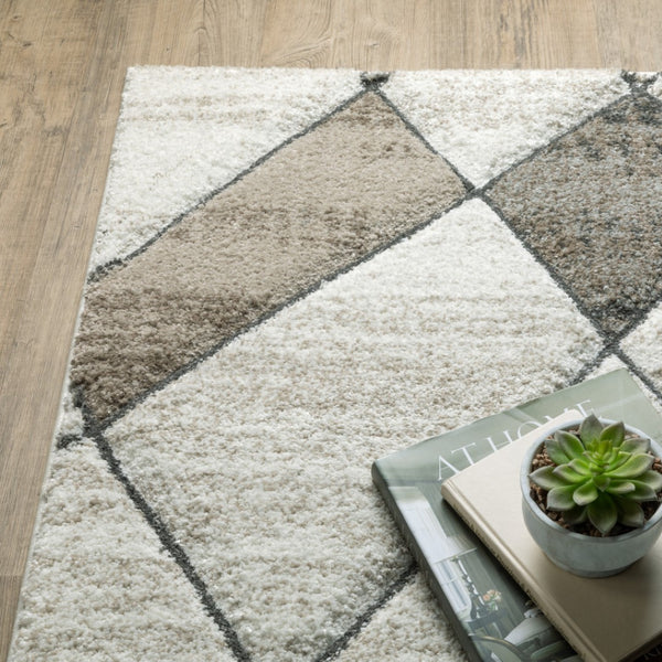 HomeRoots 2' Geometric Power Loom Runner Rug - Stain Resistant, Stylish Beige, Grey, Tan & Brown Design 1'10" x 7'6" 508498
