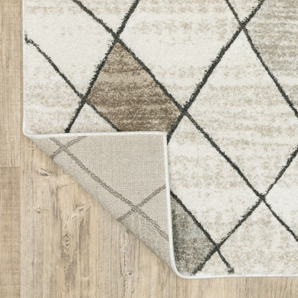 HomeRoots 2' Geometric Power Loom Runner Rug - Stain Resistant, Stylish Beige, Grey, Tan & Brown Design 1'10" x 7'6" 508498