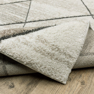 HomeRoots 2' Geometric Power Loom Runner Rug - Stain Resistant, Stylish Beige, Grey, Tan & Brown Design 1'10" x 7'6" 508498