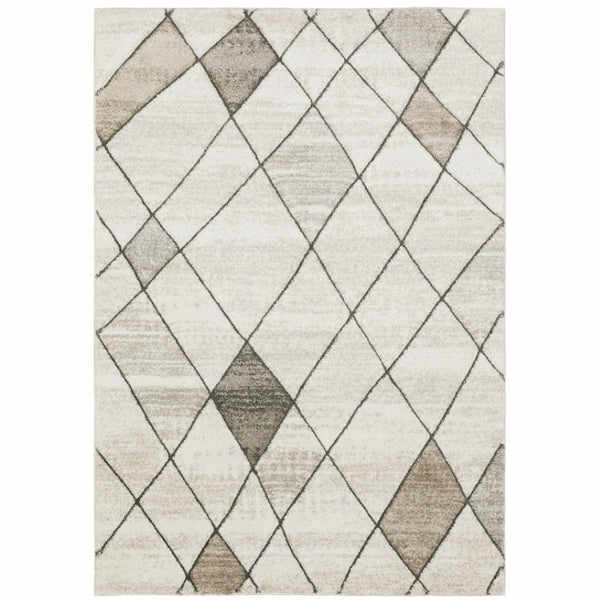 HomeRoots 2' Geometric Power Loom Runner Rug - Stain Resistant, Stylish Beige, Grey, Tan & Brown Design 3' x 5' 508499