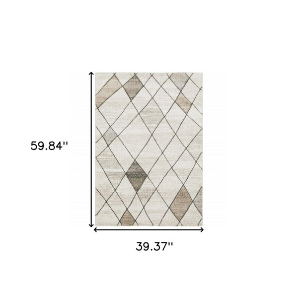 HomeRoots 2' Geometric Power Loom Runner Rug - Stain Resistant, Stylish Beige, Grey, Tan & Brown Design 3' x 5' 508499