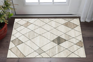 HomeRoots 2' Geometric Power Loom Runner Rug - Stain Resistant, Stylish Beige, Grey, Tan & Brown Design 3' x 5' 508499