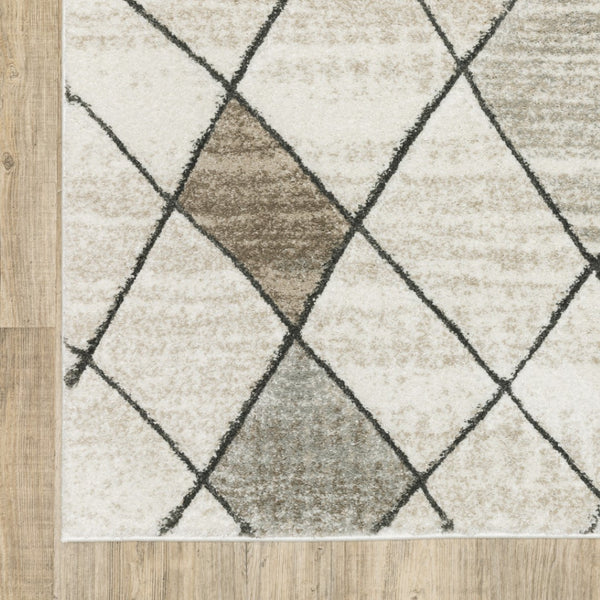 HomeRoots 2' Geometric Power Loom Runner Rug - Stain Resistant, Stylish Beige, Grey, Tan & Brown Design 3' x 5' 508499