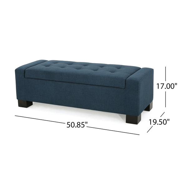 English Elm Christopher Knight Home® - GUERNSEY Ottoman Bench with Tufted Waffle Stitch Fabric, Hidden Storage & Birch Legs for Living Room Navy Blue 67220.00F