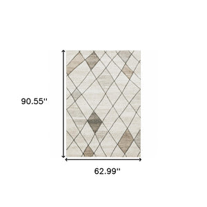 HomeRoots 2' Geometric Power Loom Runner Rug - Stain Resistant, Stylish Beige, Grey, Tan & Brown Design 5' X 8' 508500