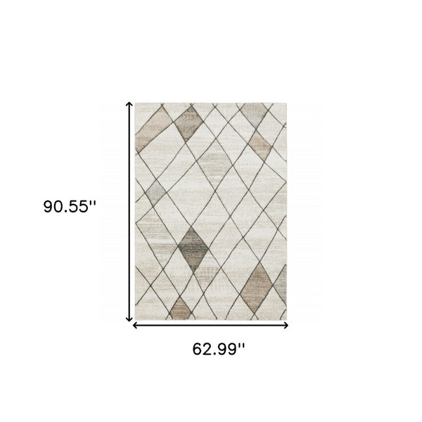 HomeRoots 2' Geometric Power Loom Runner Rug - Stain Resistant, Stylish Beige, Grey, Tan & Brown Design 5' X 8' 508500
