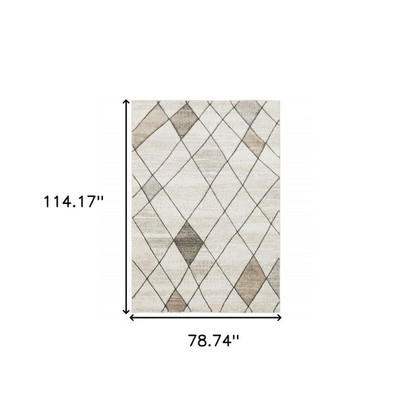 HomeRoots 2' Geometric Power Loom Runner Rug - Stain Resistant, Stylish Beige, Grey, Tan & Brown Design 7' X 10' 508501