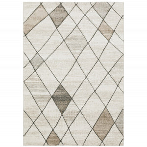 HomeRoots 2' Geometric Power Loom Runner Rug - Stain Resistant, Stylish Beige, Grey, Tan & Brown Design 8' X 11' 508502