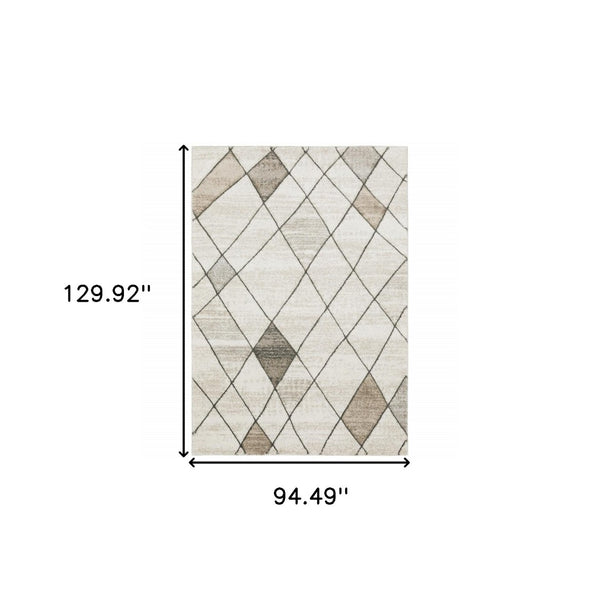 HomeRoots 2' Geometric Power Loom Runner Rug - Stain Resistant, Stylish Beige, Grey, Tan & Brown Design 8' X 11' 508502
