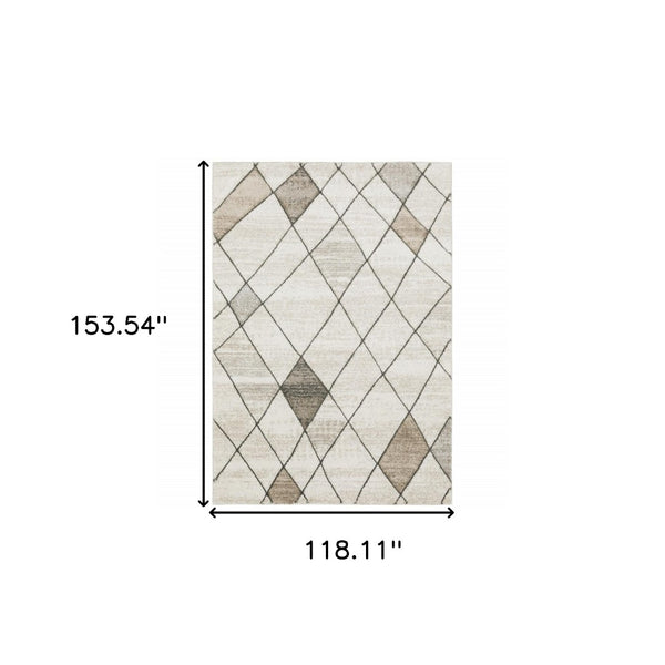 HomeRoots 2' Geometric Power Loom Runner Rug - Stain Resistant, Stylish Beige, Grey, Tan & Brown Design 10' X 13' 508503