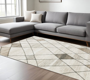 HomeRoots 2' Geometric Power Loom Runner Rug - Stain Resistant, Stylish Beige, Grey, Tan & Brown Design 10' X 13' 508503