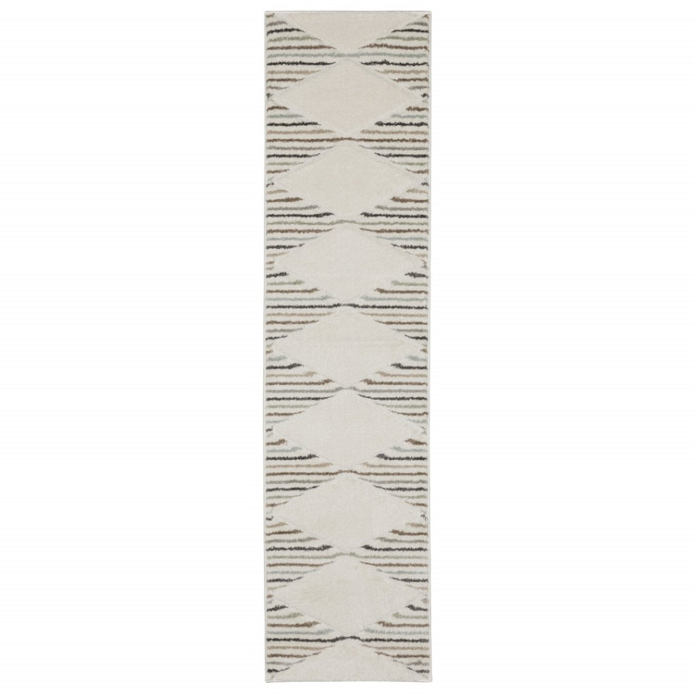 HomeRoots 2' Brown and Ivory Geometric Power Loom Runner Rug – Durable, Stylish, Stain-Resistant Home Accent 1'10" x 7'6" 508504