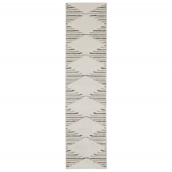 HomeRoots 2' Brown and Ivory Geometric Power Loom Runner Rug – Durable, Stylish, Stain-Resistant Home Accent 1'10" x 7'6" 508504