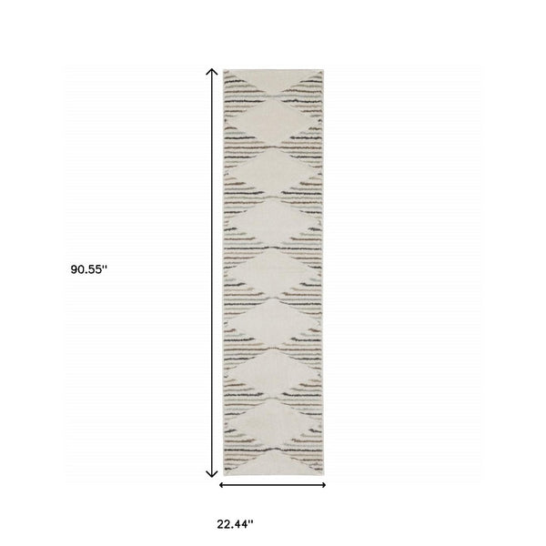 HomeRoots 2' Brown and Ivory Geometric Power Loom Runner Rug – Durable, Stylish, Stain-Resistant Home Accent 1'10" x 7'6" 508504