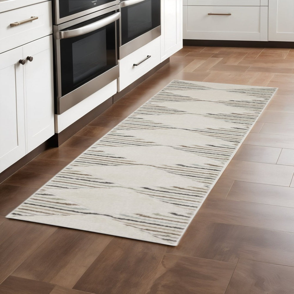 HomeRoots 2' Brown and Ivory Geometric Power Loom Runner Rug – Durable, Stylish, Stain-Resistant Home Accent 1'10" x 7'6" 508504