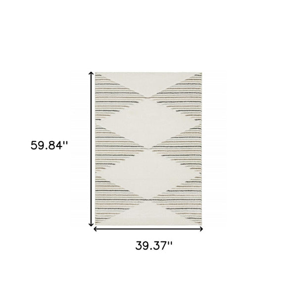HomeRoots 2' Brown and Ivory Geometric Power Loom Runner Rug – Durable, Stylish, Stain-Resistant Home Accent 3' x 5' 508505