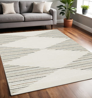 HomeRoots 2' Brown and Ivory Geometric Power Loom Runner Rug – Durable, Stylish, Stain-Resistant Home Accent 5' X 8' 508506