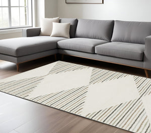 HomeRoots 2' Brown and Ivory Geometric Power Loom Runner Rug – Durable, Stylish, Stain-Resistant Home Accent 8' X 11' 508508