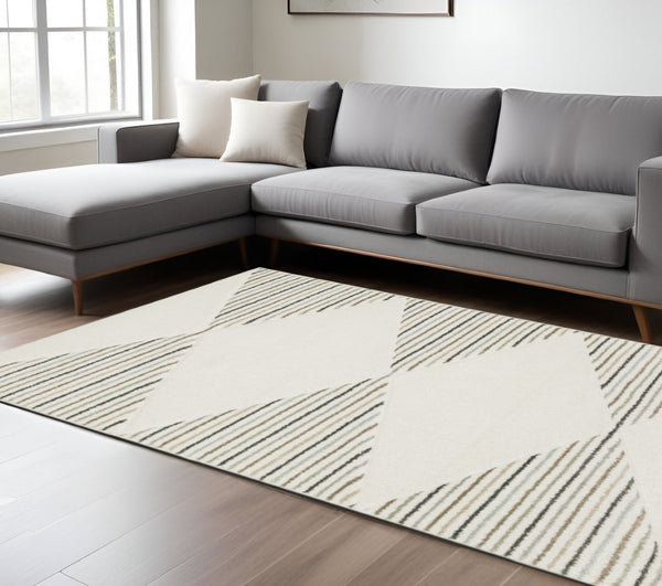 HomeRoots 2' Brown and Ivory Geometric Power Loom Runner Rug – Durable, Stylish, Stain-Resistant Home Accent 8' X 11' 508508