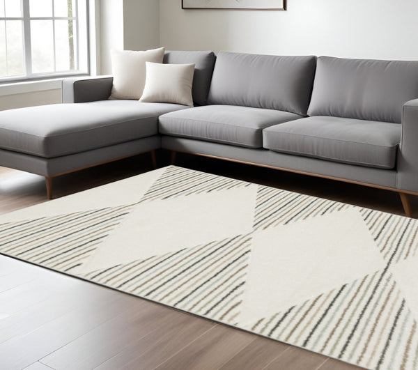 HomeRoots 2' Brown and Ivory Geometric Power Loom Runner Rug – Durable, Stylish, Stain-Resistant Home Accent 10' X 13' 508509