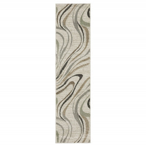 HomeRoots 2' Abstract Gray and Ivory Power-Loomed Runner Rug - Stylish, Durable, Perfect for Hallways & Entries 1'10" x 7'6" 508510