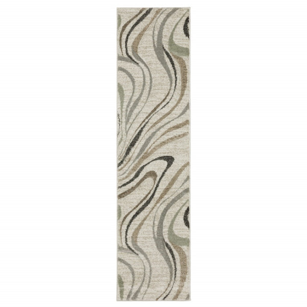 HomeRoots 2' Abstract Gray and Ivory Power-Loomed Runner Rug - Stylish, Durable, Perfect for Hallways & Entries 1'10" x 7'6" 508510