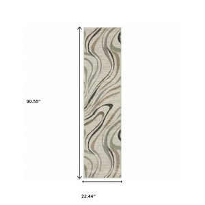 HomeRoots 2' Abstract Gray and Ivory Power-Loomed Runner Rug - Stylish, Durable, Perfect for Hallways & Entries 1'10" x 7'6" 508510
