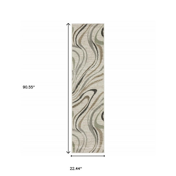 HomeRoots 2' Abstract Gray and Ivory Power-Loomed Runner Rug - Stylish, Durable, Perfect for Hallways & Entries 1'10" x 7'6" 508510