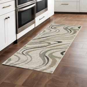 HomeRoots 2' Abstract Gray and Ivory Power-Loomed Runner Rug - Stylish, Durable, Perfect for Hallways & Entries 1'10" x 7'6" 508510