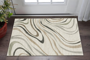 HomeRoots 2' Abstract Gray and Ivory Power-Loomed Runner Rug - Stylish, Durable, Perfect for Hallways & Entries 3' x 5' 508511
