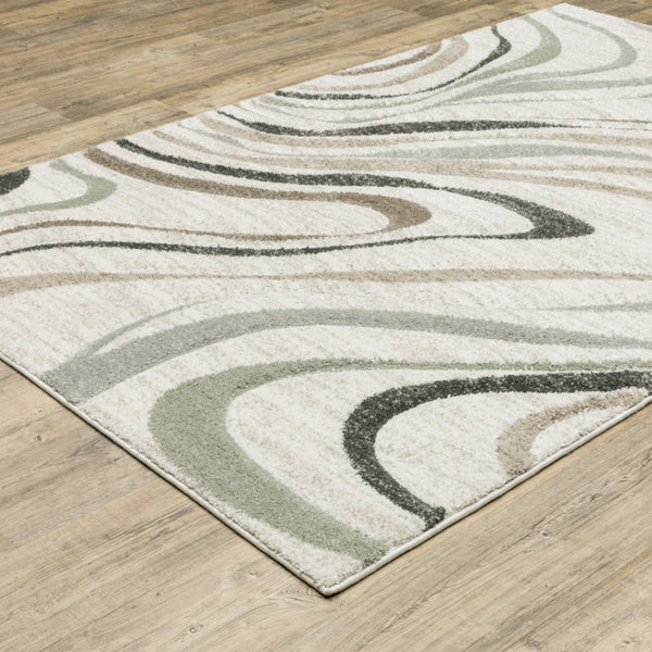 HomeRoots 2' Abstract Gray and Ivory Power-Loomed Runner Rug - Stylish, Durable, Perfect for Hallways & Entries 3' x 5' 508511